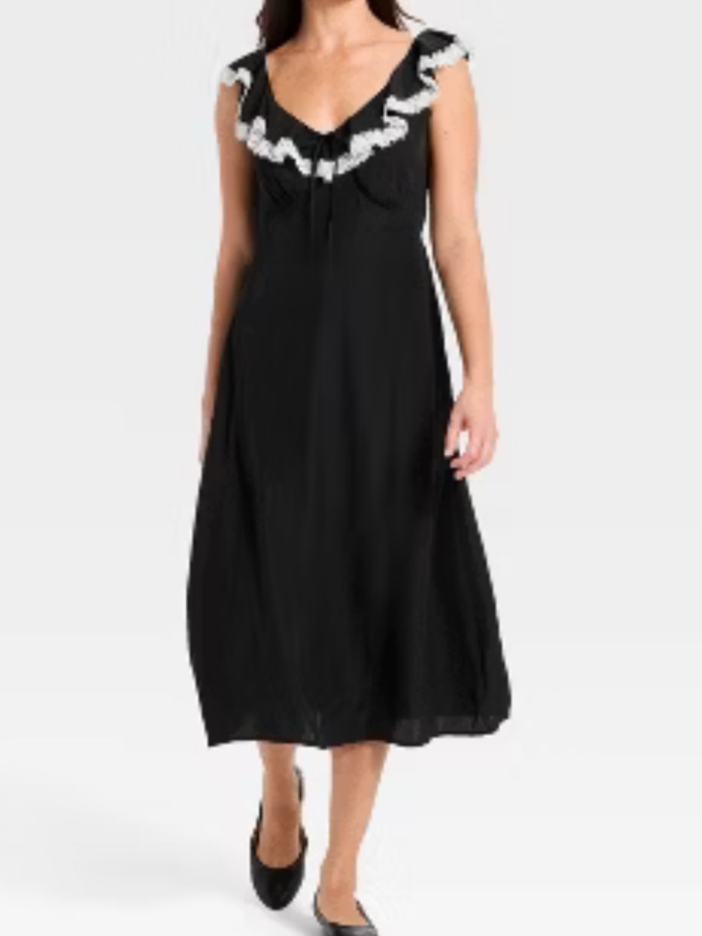 Universal Thread Black Midi Dress with Cream Lace Trim Size Large - Picture 6 of 6
